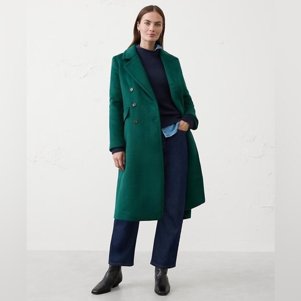Banana Republic TIMELESS TOPCOAT Green Wool Double Breasted Medium Petite MP